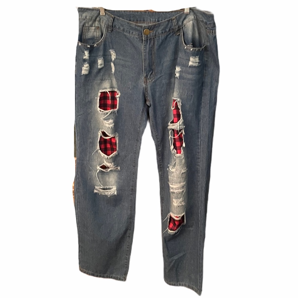 Distressed XL jeans with flannel backing wide leg - Picture 1 of 6